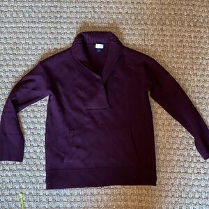 J Crew Heavy 100% Merino Wool Sweater burgundy w/gold zippers